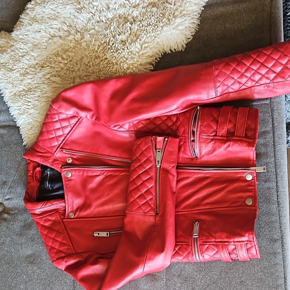 Zara Jackets & Blazers - Zara red real leather moto jacket